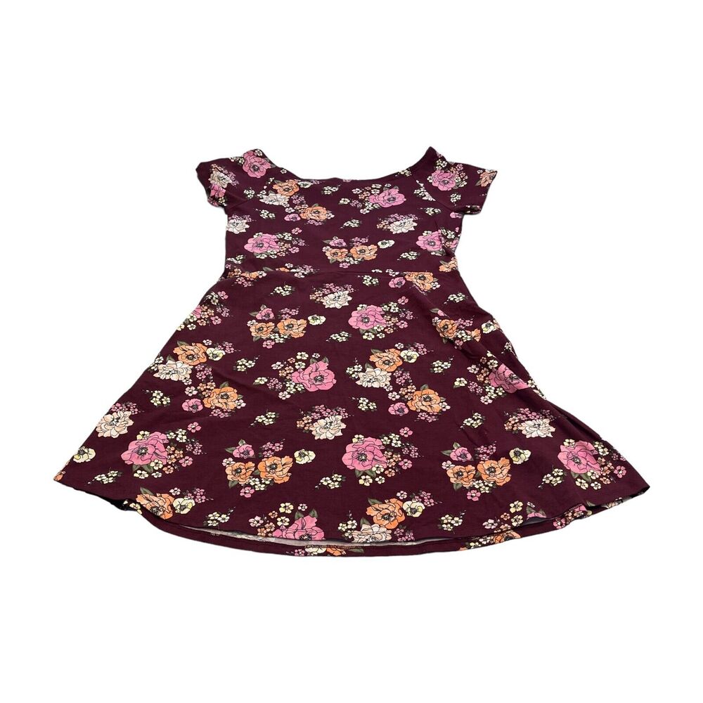 Arizona A-Line Dress Women's XL Burgundy Floral Stretch Short Sleeve Boat Neck - Picture 8 of 8